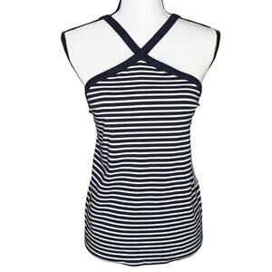 Free Assembly Striped Halter Tank Top Size XL Navy Blue Parisian Chic Coastal